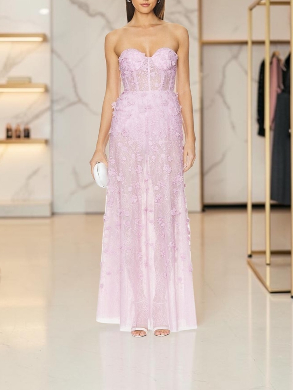 BCBGMAXAZRIA Long Floral Evening Dress in Lilac NWT Size 10